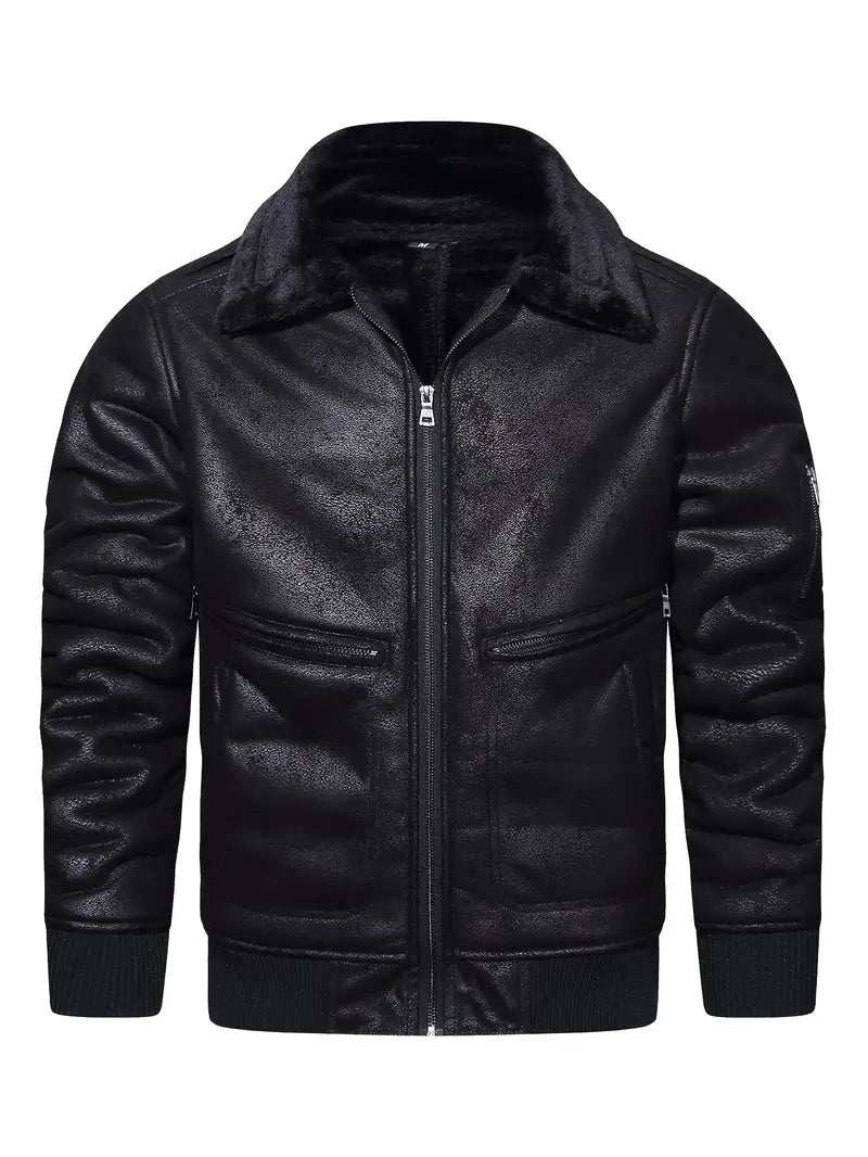 APOLLO -  Men's Vegan Leather Jacket with Shearling Collar