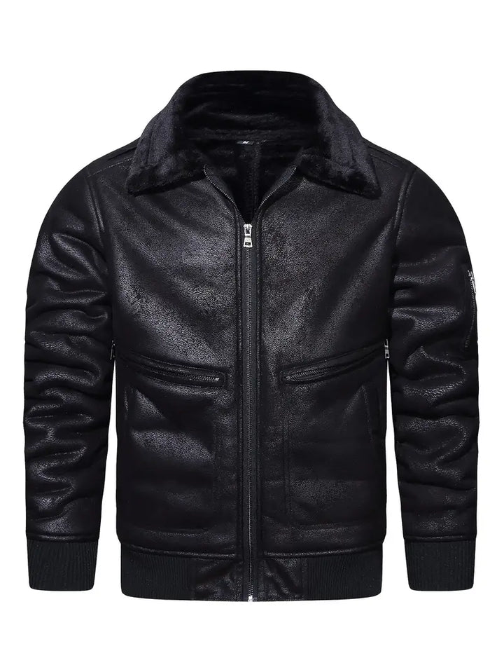 APOLLO -  Men's Vegan Leather Jacket with Shearling Collar