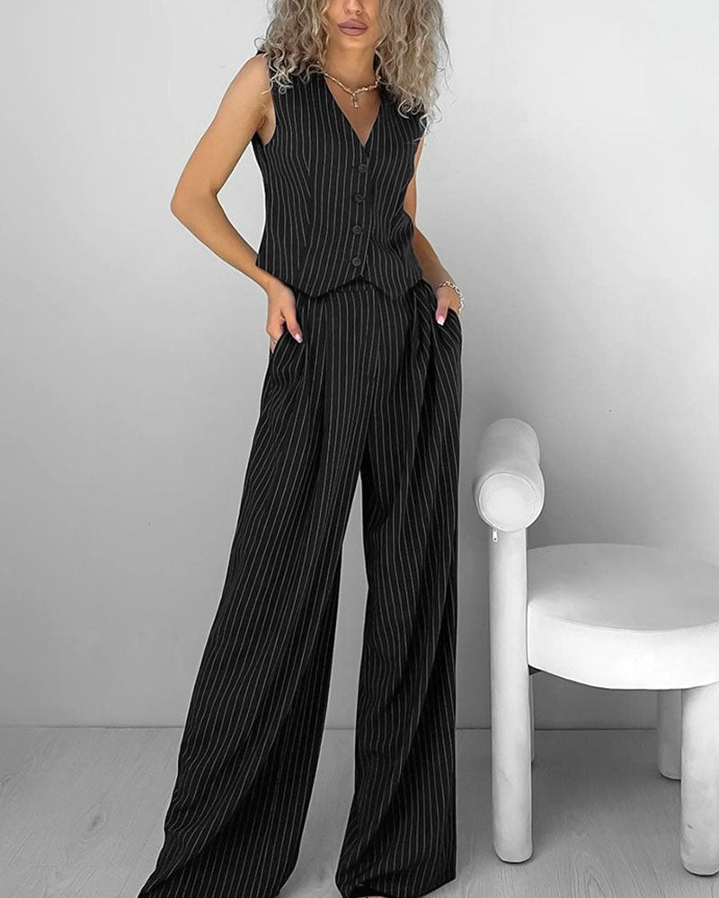 Grace - Pinstriped Vest and Trousers Set