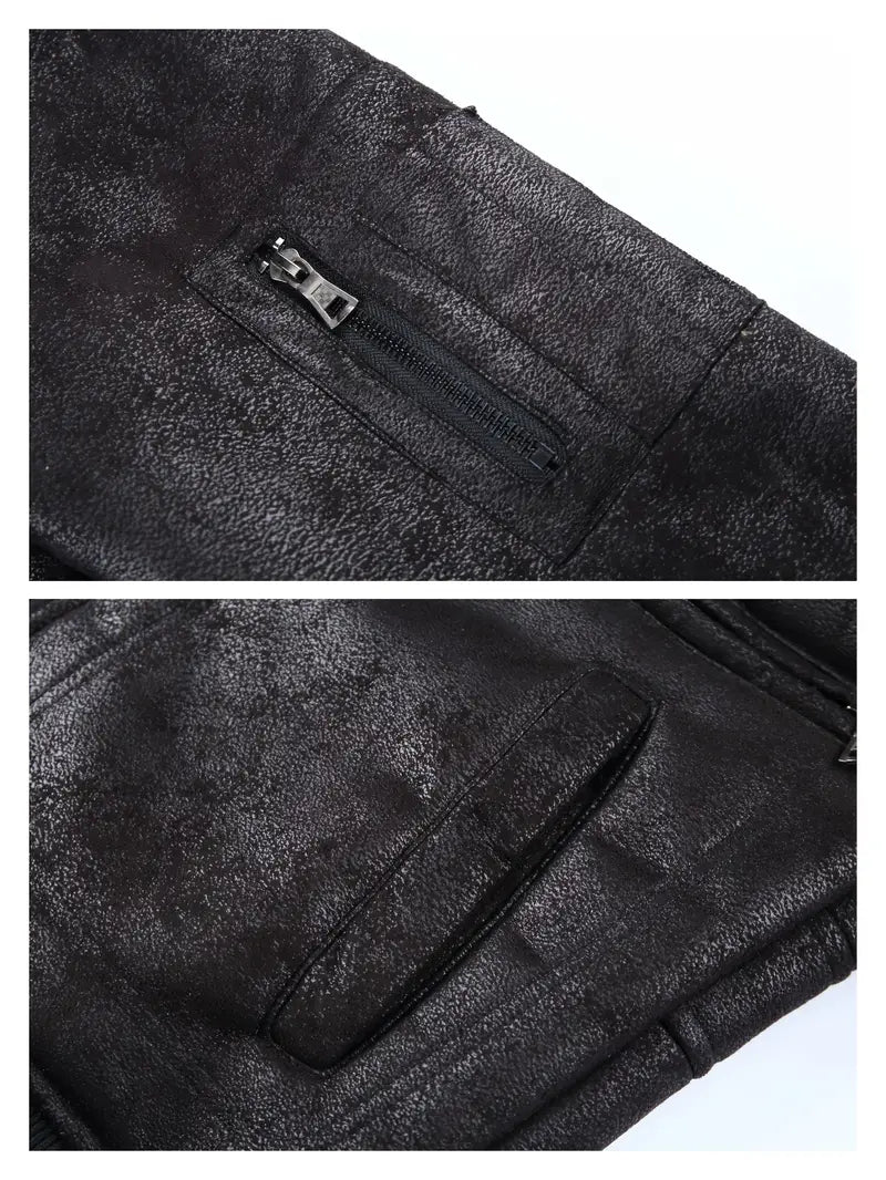 APOLLO -  Men's Vegan Leather Jacket with Shearling Collar