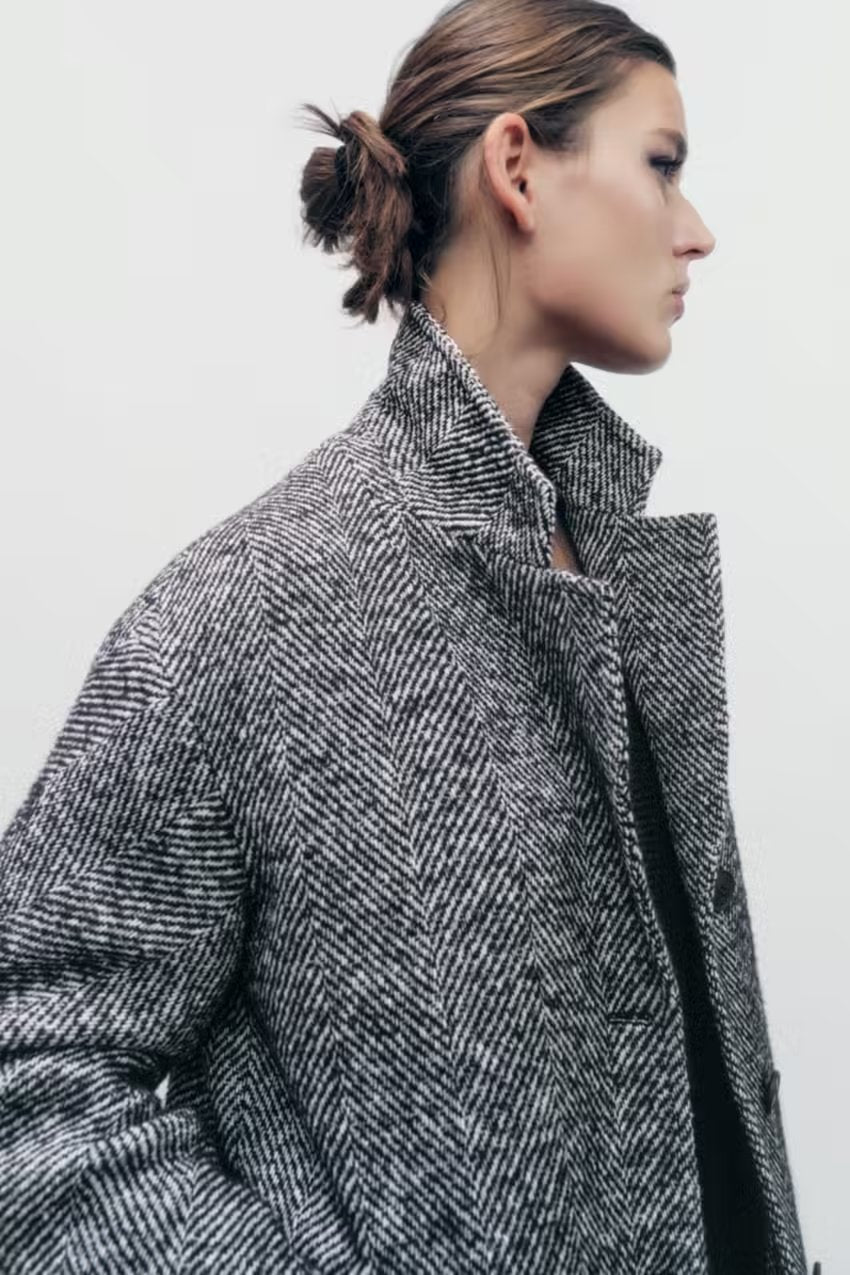 OKU - Herringbone Pattern Overcoat for Women