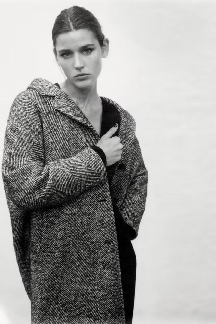 OKU - Herringbone Pattern Overcoat for Women