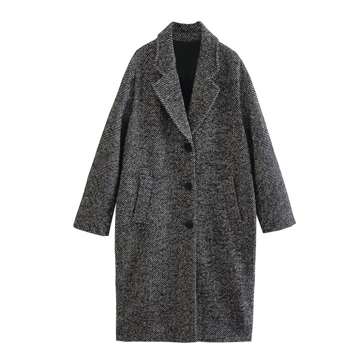 OKU - Herringbone Pattern Overcoat for Women