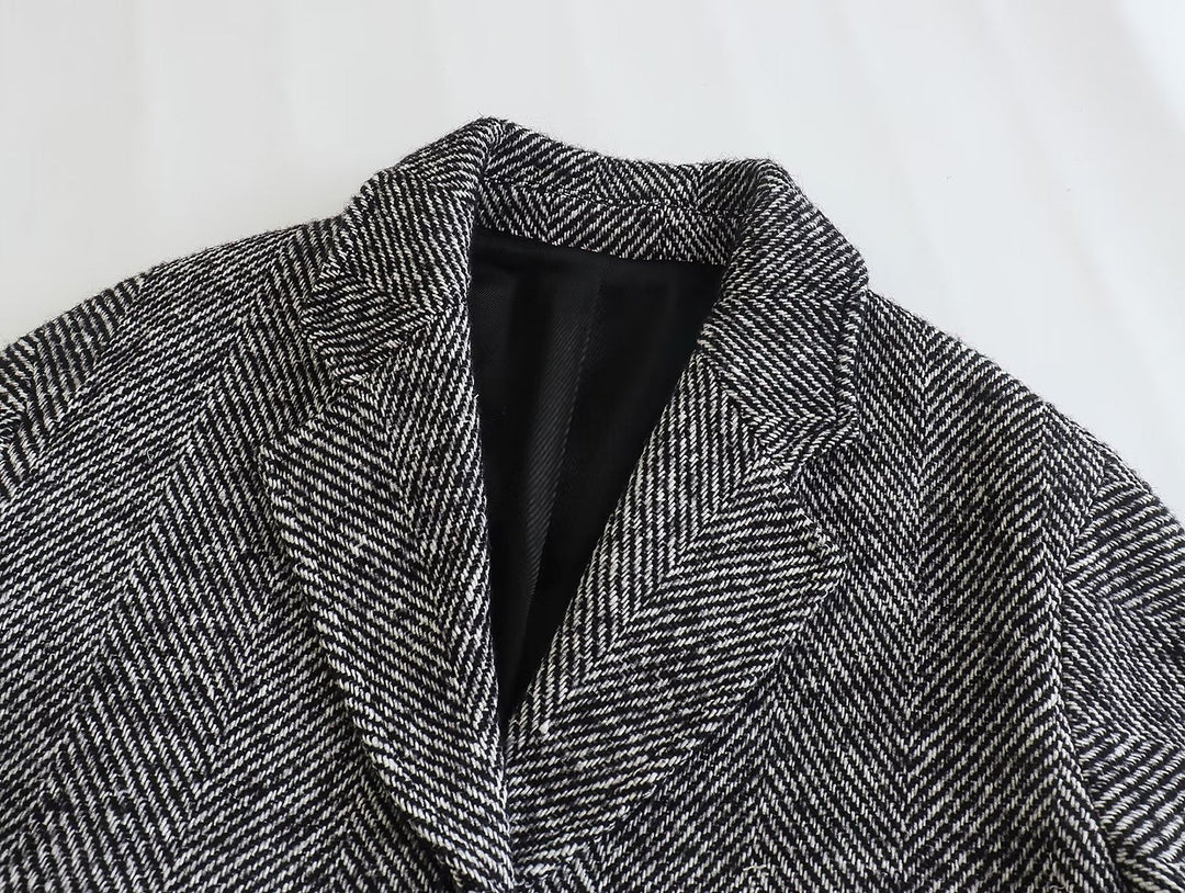 OKU - Herringbone Pattern Overcoat for Women