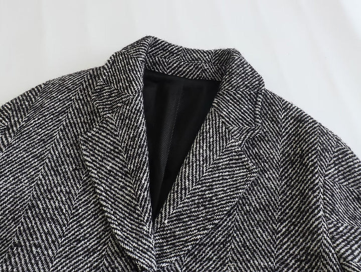 OKU - Herringbone Pattern Overcoat for Women