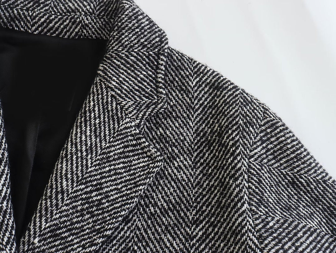 OKU - Herringbone Pattern Overcoat for Women