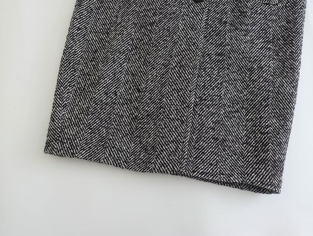 OKU - Herringbone Pattern Overcoat for Women