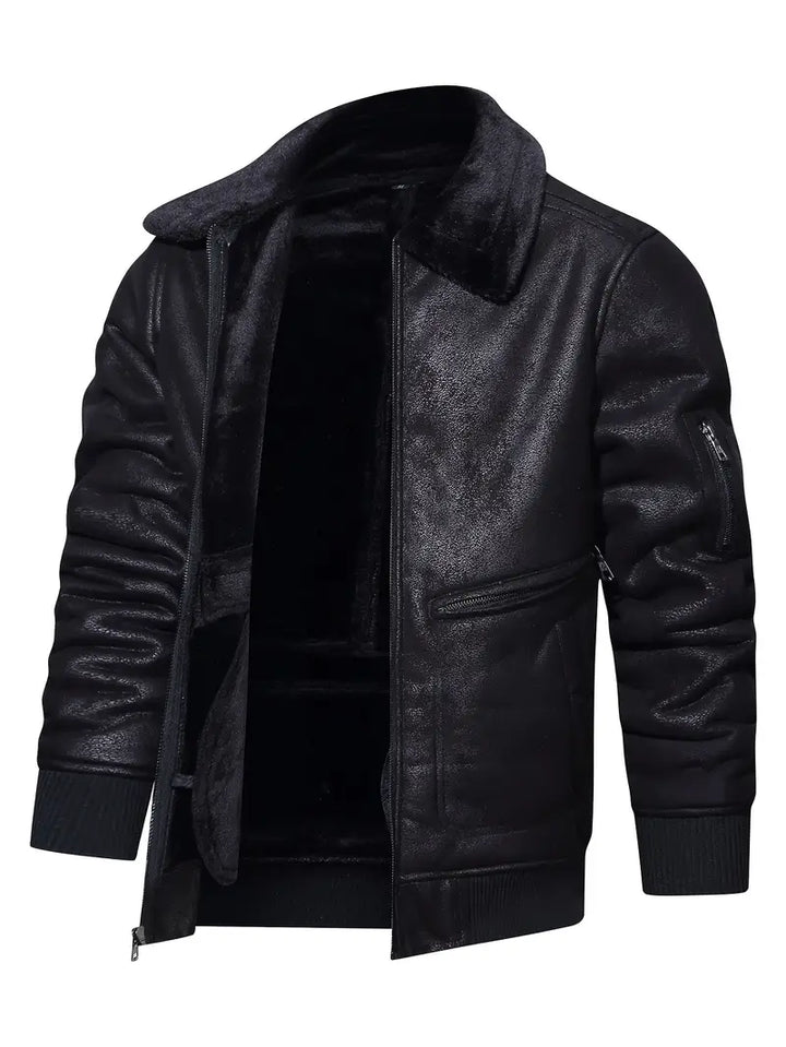 APOLLO -  Men's Vegan Leather Jacket with Shearling Collar