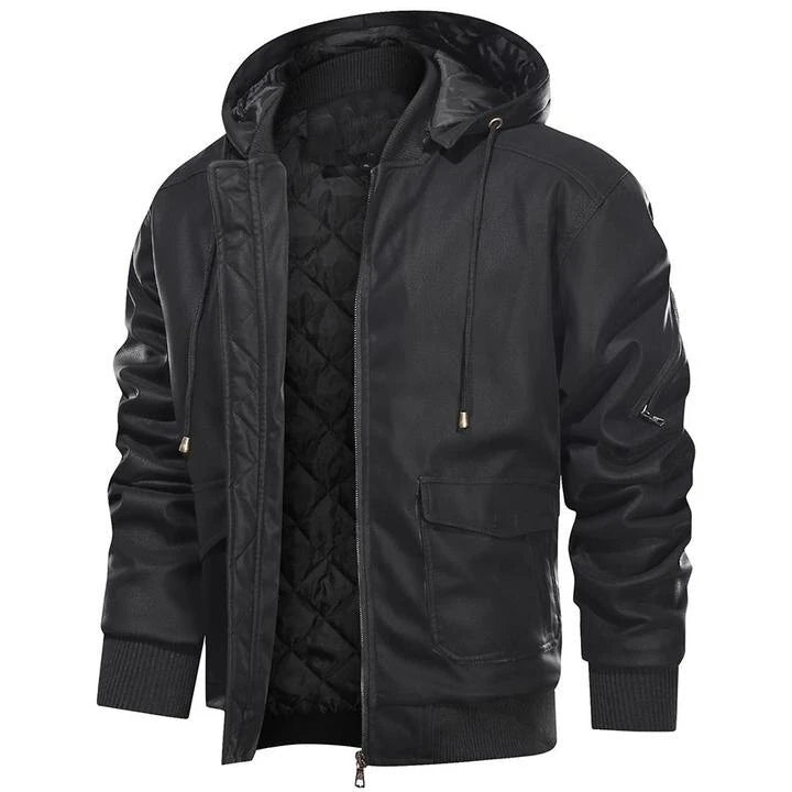SALVADOR - Men's Leather Jacket with Hood