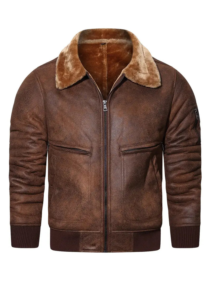 APOLLO -  Men's Vegan Leather Jacket with Shearling Collar