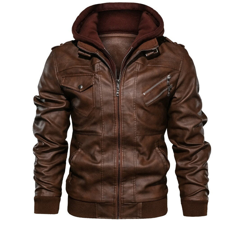 STEELE - Men's Leather Jacket with Hood