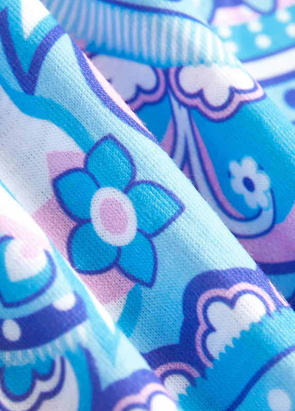 Alisa Light Blue Eyelet Tribal Print A Line Sleeveless Dress