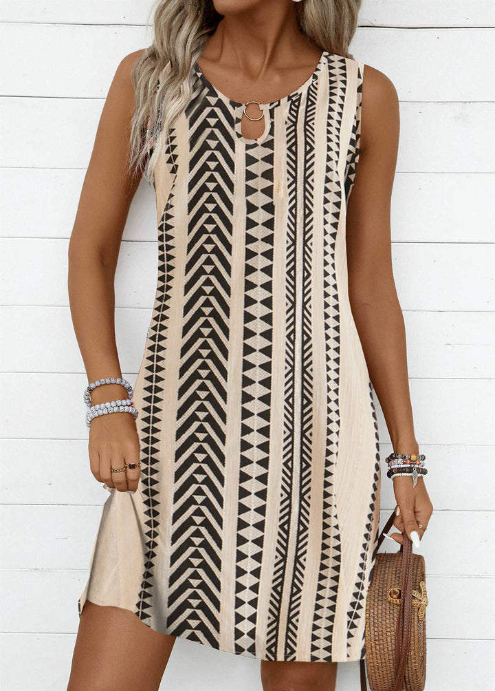 Laiso Coral Circular Ring Tribal Print Sleeveless Round Neck Dress