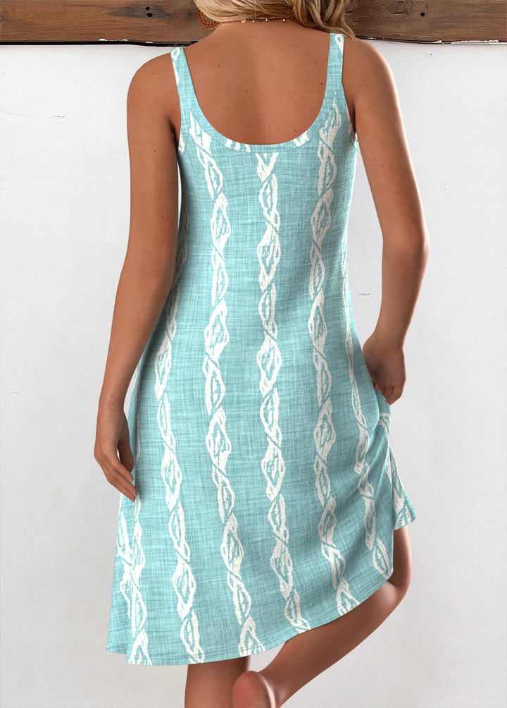 Claire Circular Ring Tropical Plants Print Strappy Dress