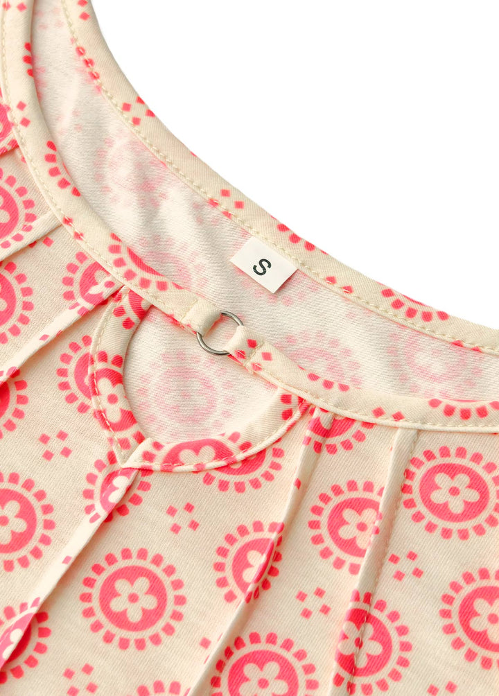 Hazel Beige Cut Out Floral Print A Line Sleeveless