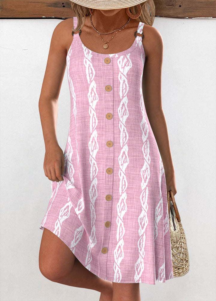 Claire Circular Ring Tropical Plants Print Strappy Dress