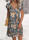Luna Multi Color Floral Print Short Split Neck Dress