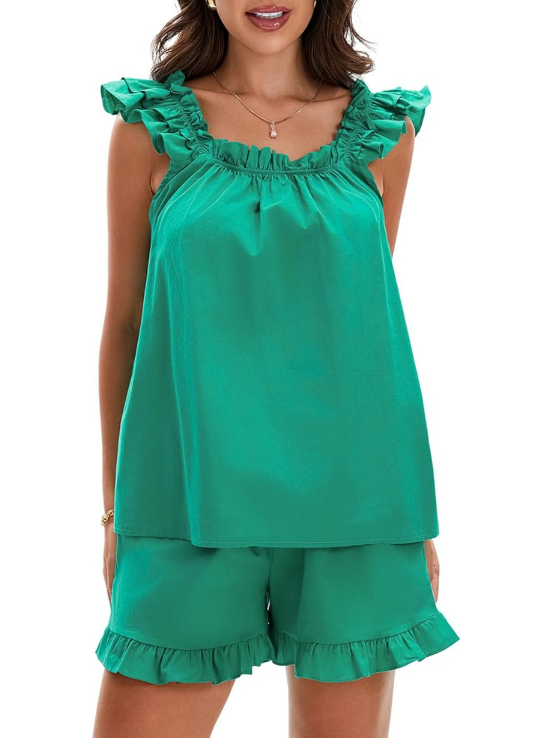 Mirabel - Ruffled Sleeveless Top and Shorts Set Summer Breeze Cotton Blend