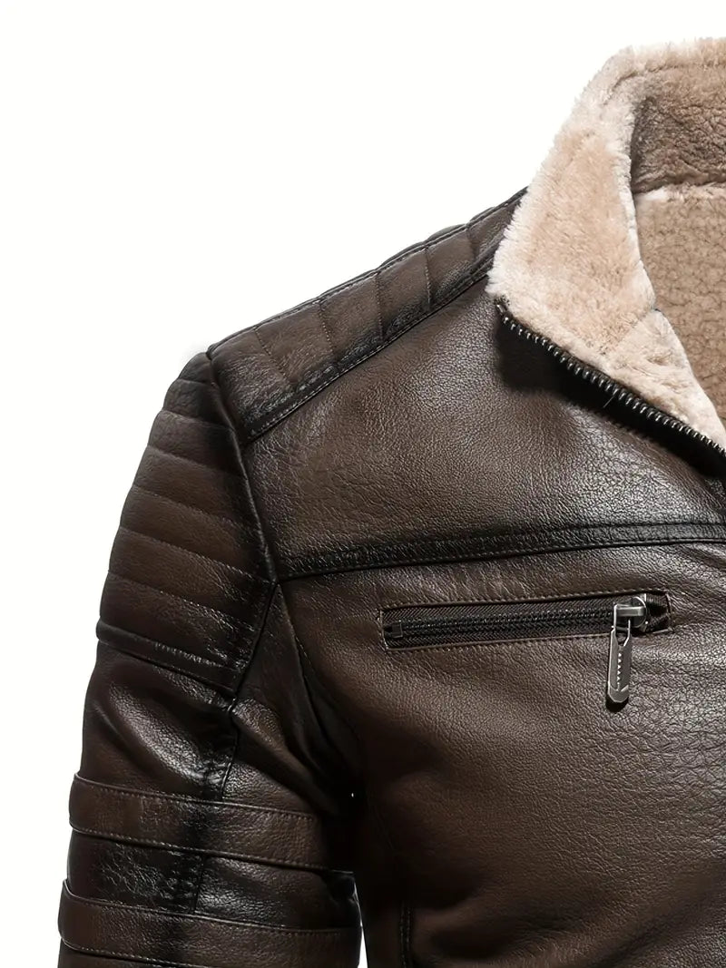 MIGUEL - Shearling Collar Vegan Leather Jacket