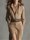 Brown Fashion Suede Midi Dress