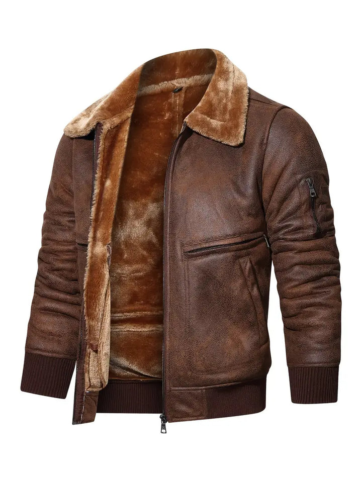 APOLLO -  Men's Vegan Leather Jacket with Shearling Collar