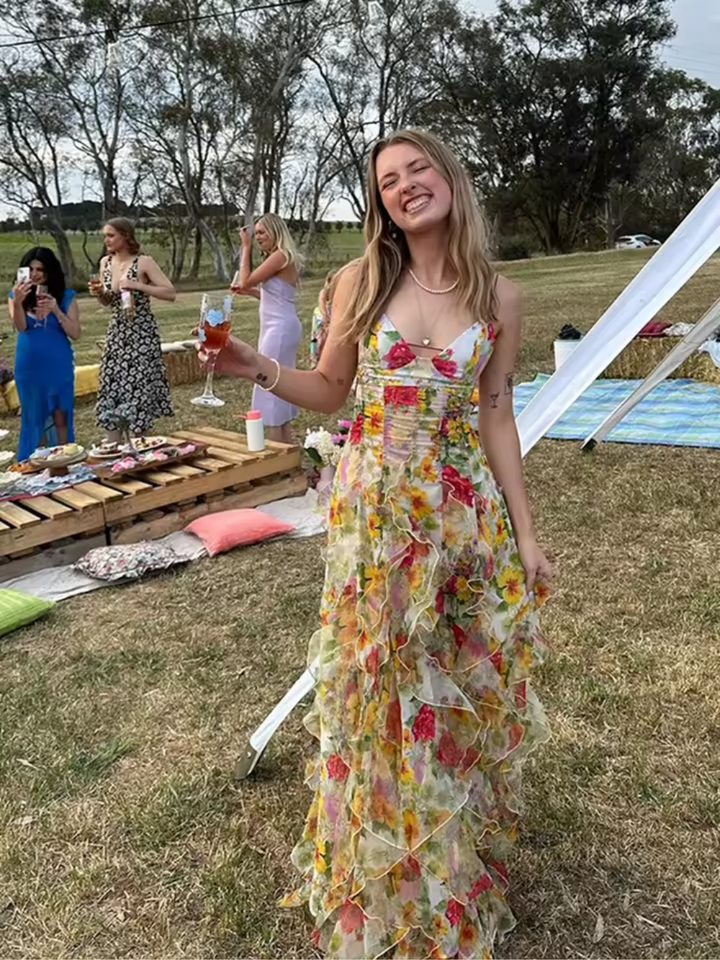 Indigo - Ruffled Floral Dress
