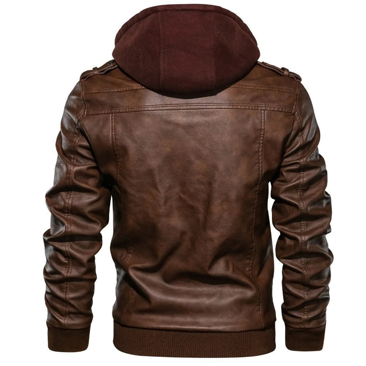 STEELE - Men's Leather Jacket with Hood