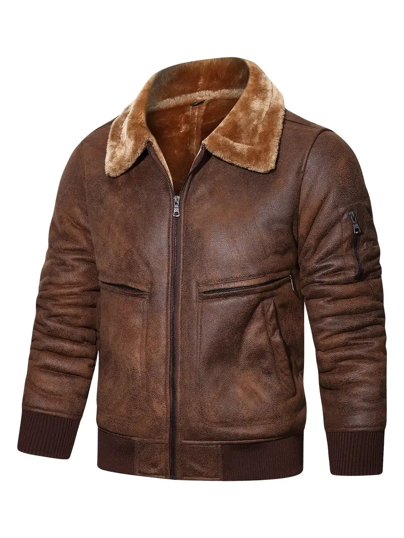 APOLLO -  Men's Vegan Leather Jacket with Shearling Collar