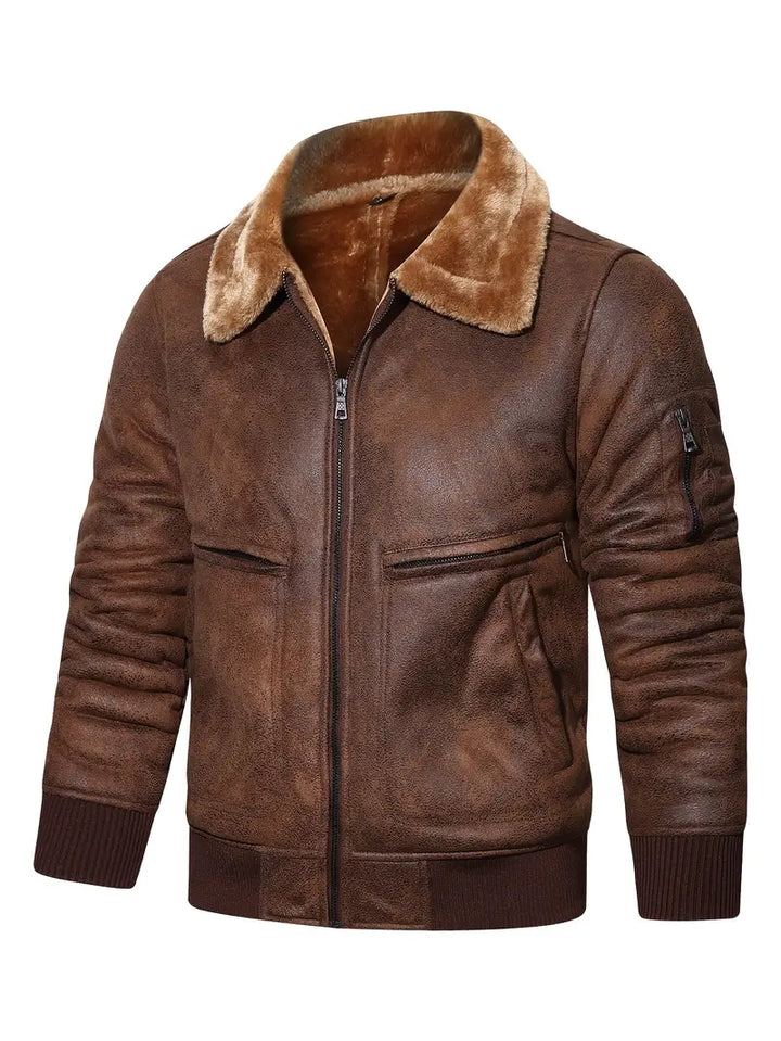 APOLLO -  Men's Vegan Leather Jacket with Shearling Collar