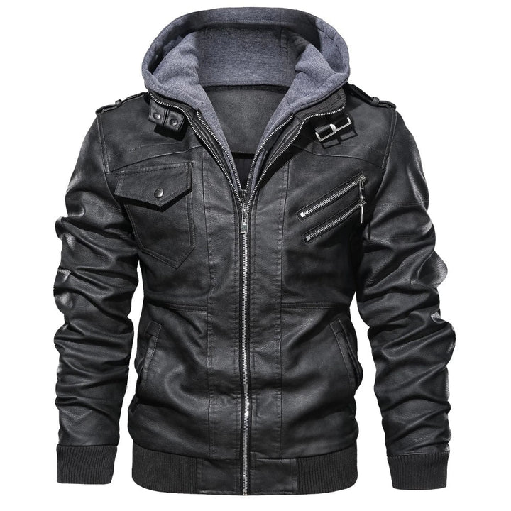 STEELE - Men's Leather Jacket with Hood