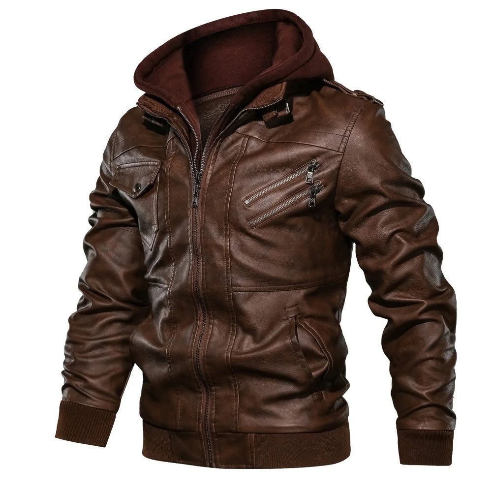 STEELE - Men's Leather Jacket with Hood
