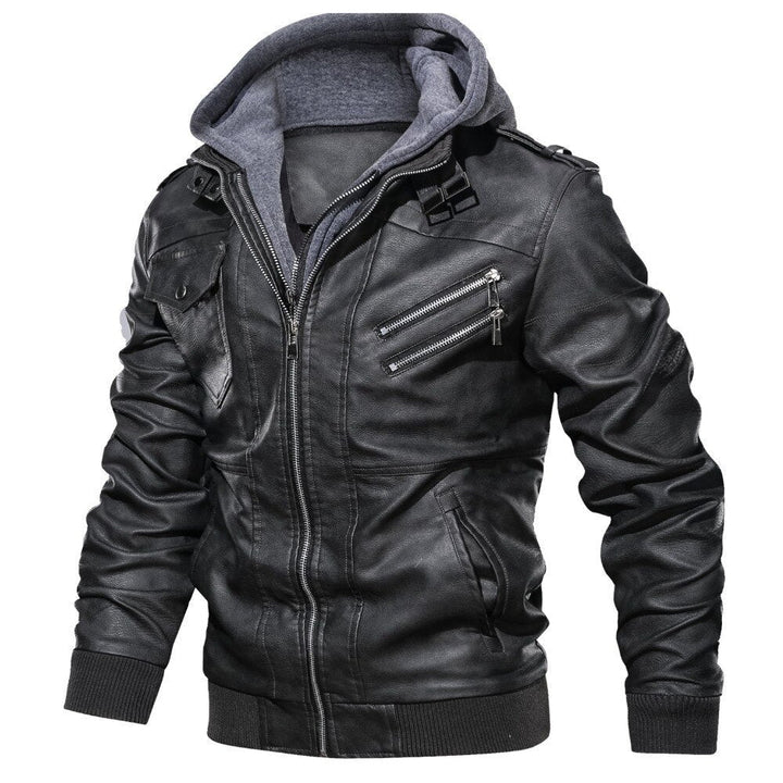 STEELE - Men's Leather Jacket with Hood