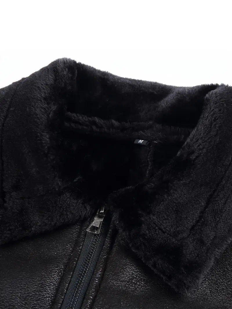 APOLLO -  Men's Vegan Leather Jacket with Shearling Collar