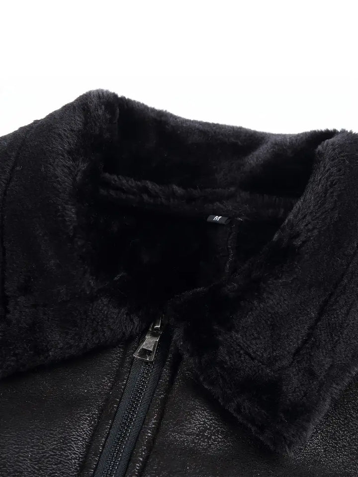 APOLLO -  Men's Vegan Leather Jacket with Shearling Collar