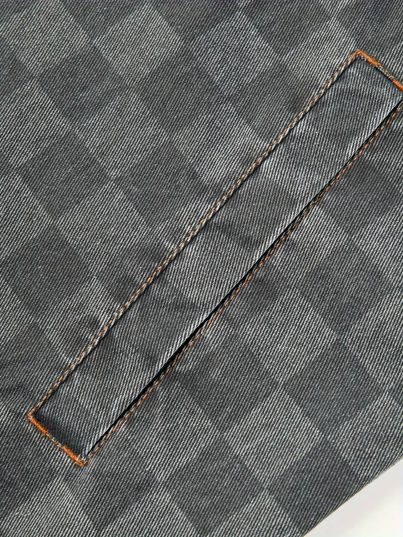 PELE - Checker-Denim Casual Contrast Jacket