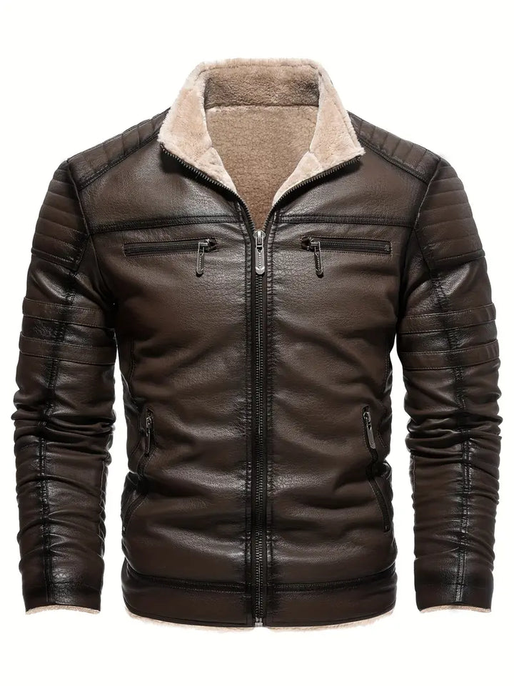 MIGUEL - Shearling Collar Vegan Leather Jacket