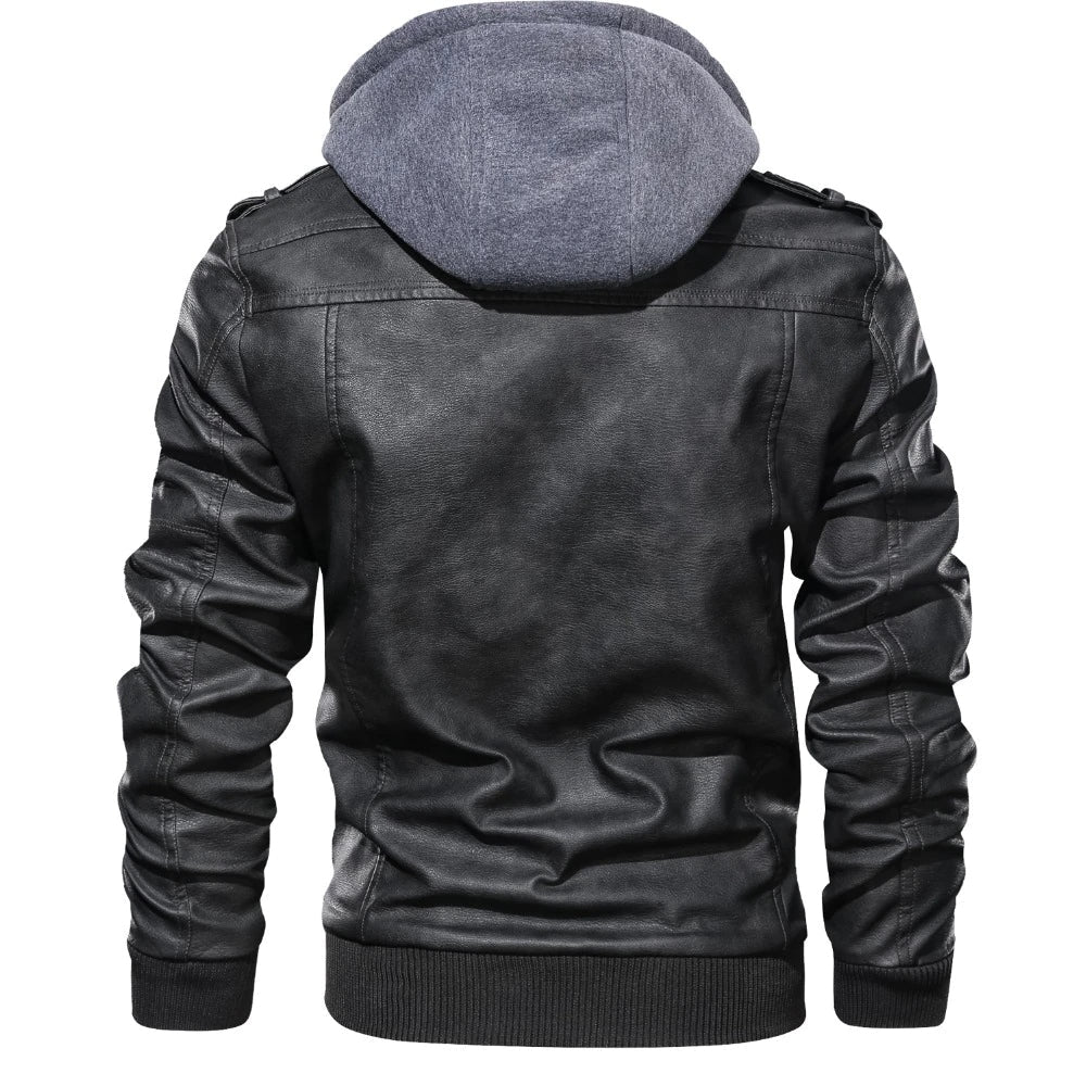 STEELE - Men's Leather Jacket with Hood