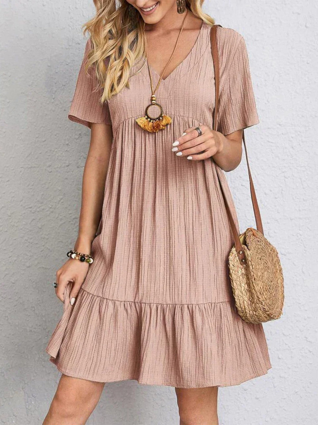 Hadley - Boho Chic Ruffle Hem Mini Dress