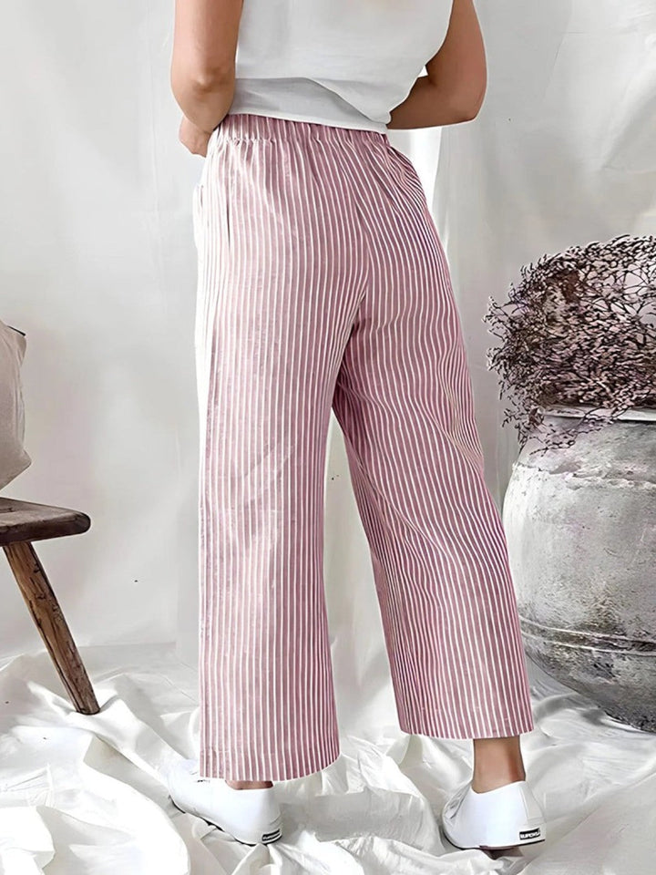 Evie Striped High-Waist Wide-Leg Linen Pants