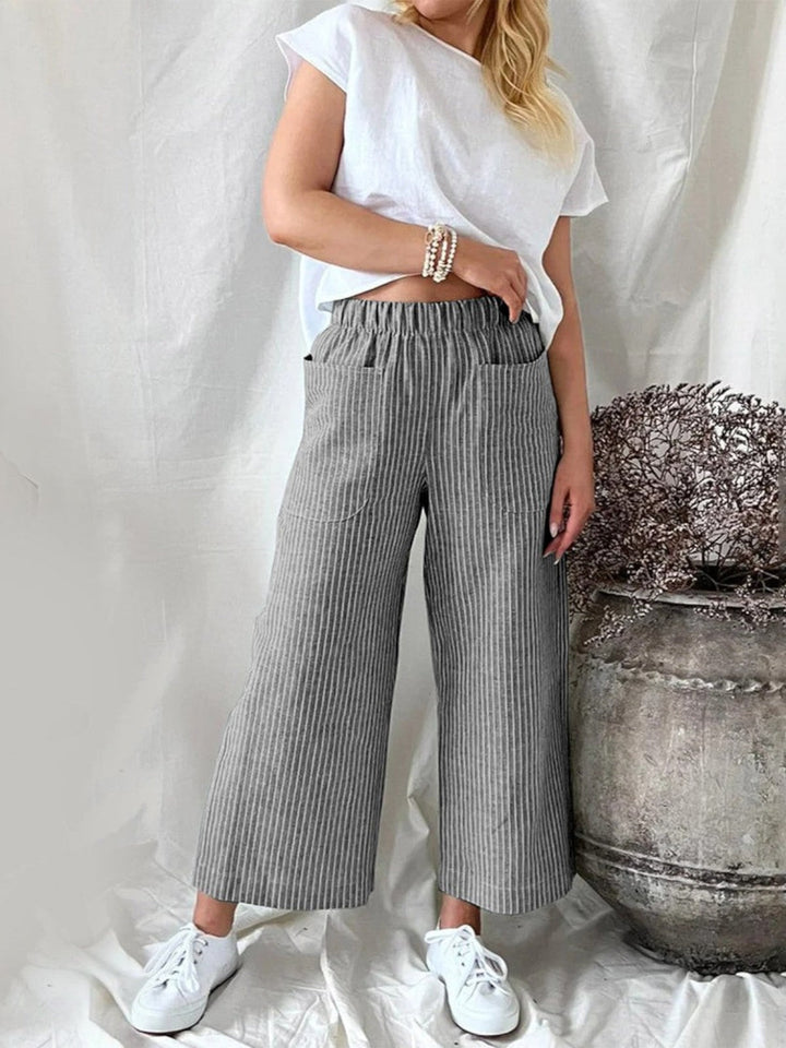 Evie Striped High-Waist Wide-Leg Linen Pants