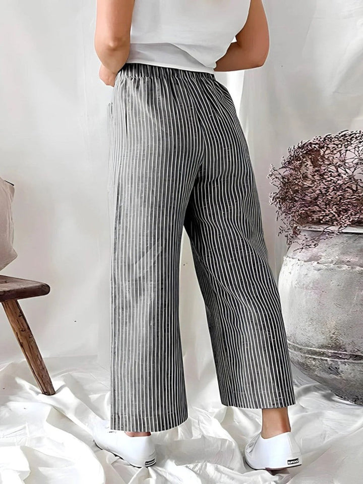 Evie Striped High-Waist Wide-Leg Linen Pants