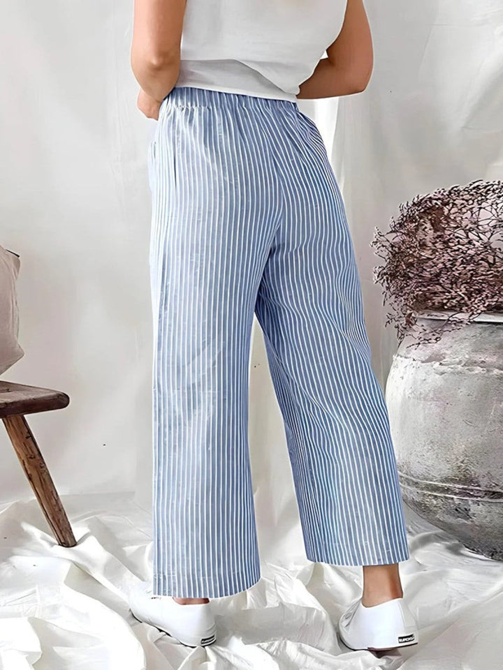 Evie Striped High-Waist Wide-Leg Linen Pants