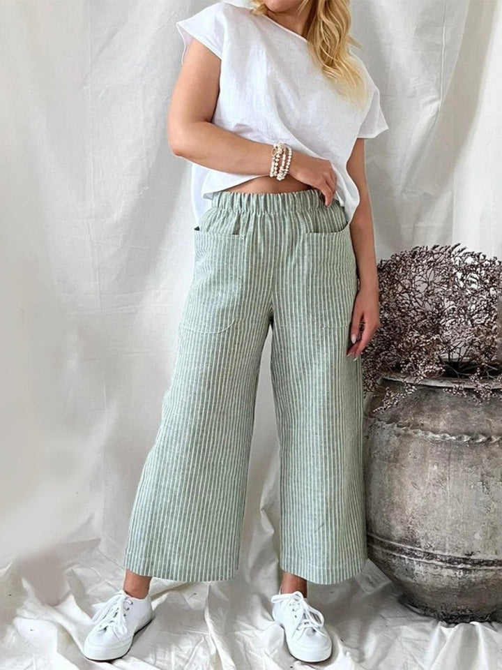 Evie Striped High-Waist Wide-Leg Linen Pants