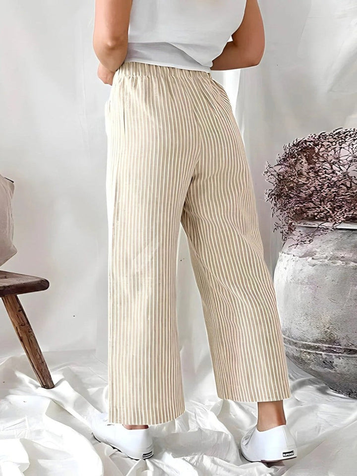 Evie Striped High-Waist Wide-Leg Linen Pants