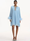 Serena Pleated Feather Cuff Evening Dress