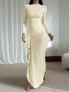 Isla Ruched Long-Sleeve Gown