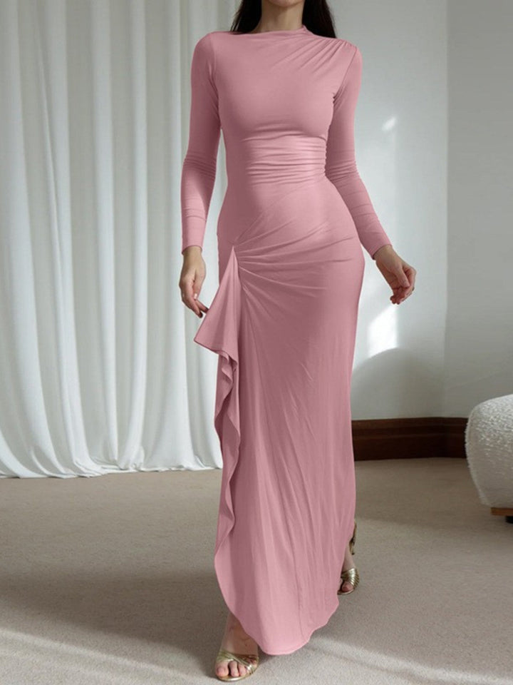 Isla Ruched Long-Sleeve Gown
