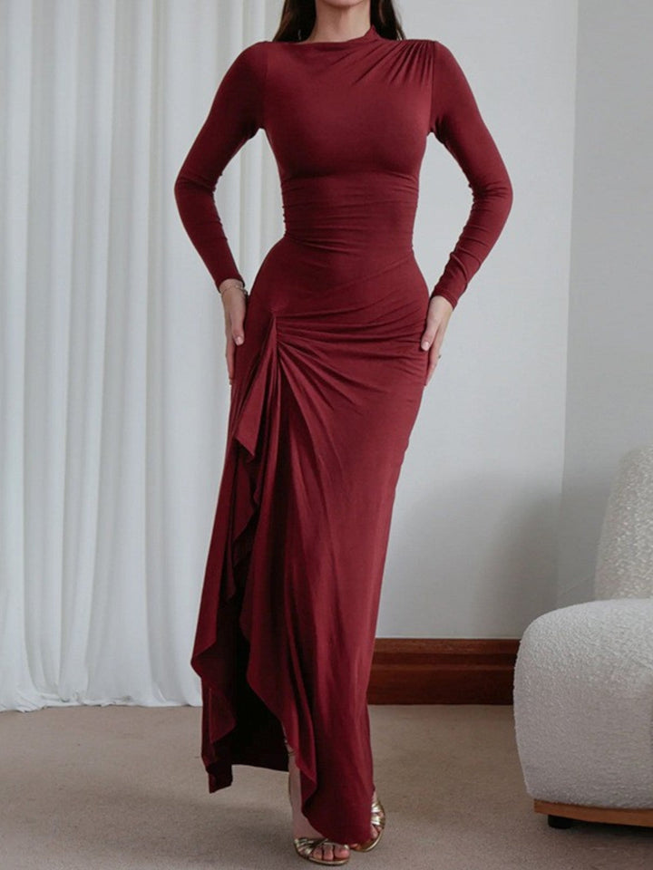 Isla Ruched Long-Sleeve Gown