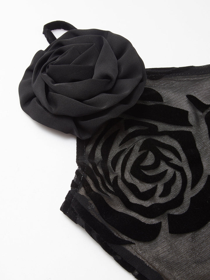 Sophia Black Jacquard Asymmetrical Gown