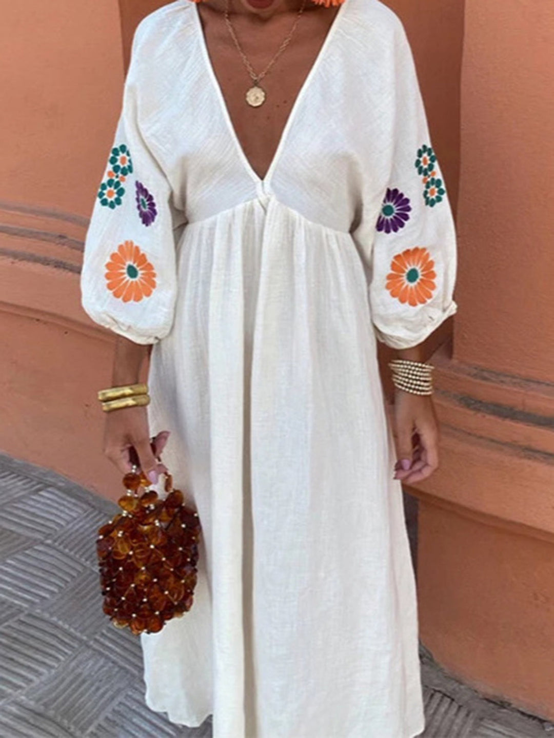 Elara Embroidered Backless Maxi Dress